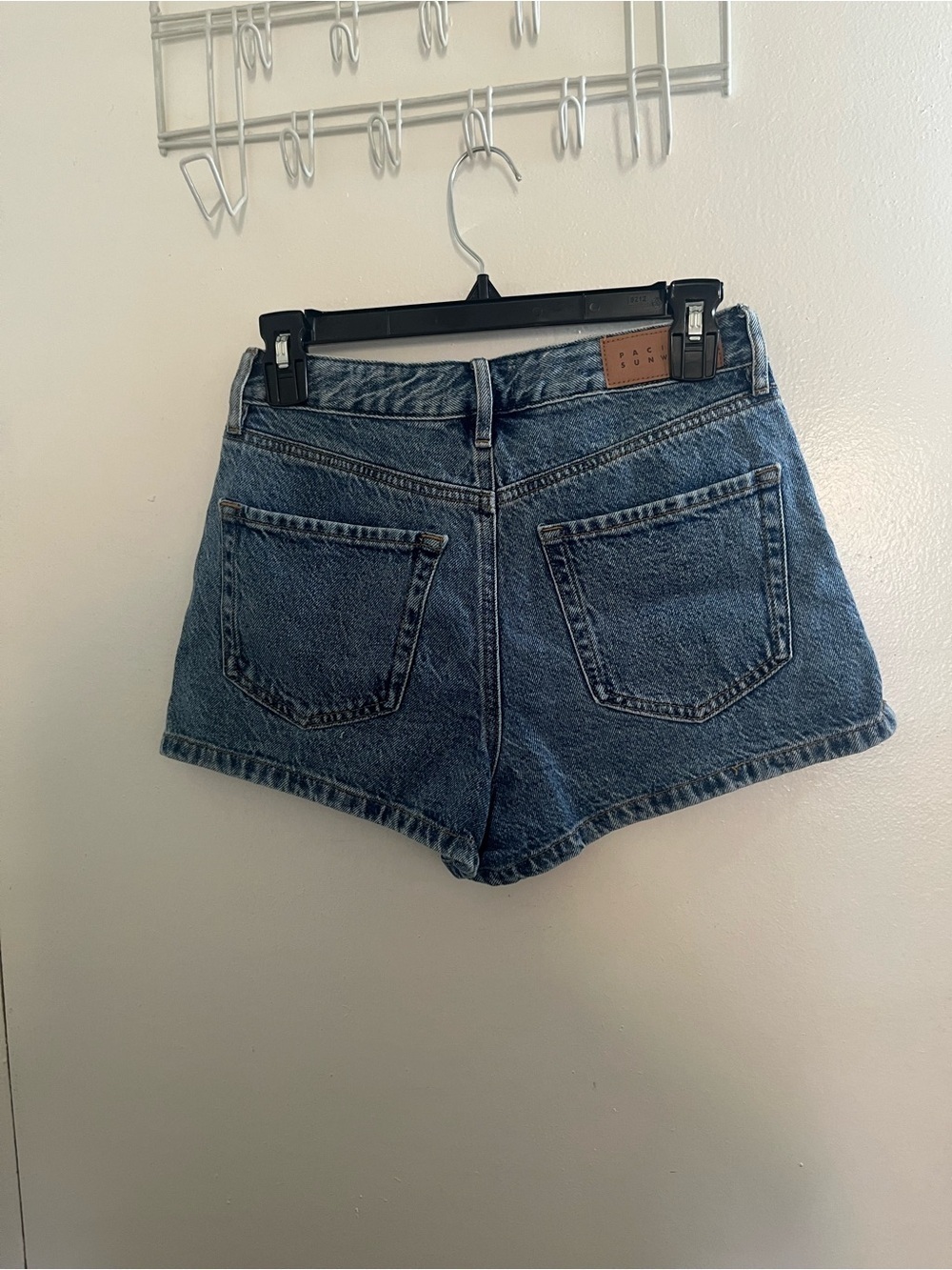 Pacific Sunwear Washed Blue High-Rise Denim Shorts with Button Fly - Picture 2 of 7